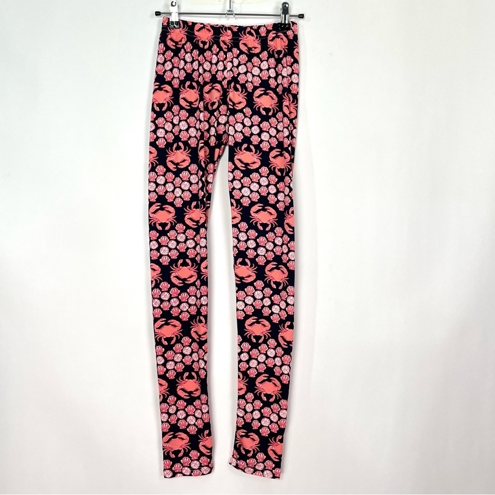 Simply Southern Bright Tropical Navy Pink Crab Claim Shell Print Leggings